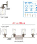 4 Light Brushed Nickel Wall Light Fixtures With Clear Hammered Glass Shade dimensions and bulb info