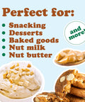 Image showing uses of Macadamia Nuts Bulk 25 Pound Raw Unsalted Unroasted For Snacking And Baking Keto Friendly Kosher And Vegan Snackable Mac Nut Rich In Manganese Thiamin And Copper High Fiber Healthy Fats Perfect Bulk Bag, with visuals of cookies and nut butter.