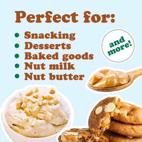 Image showing uses of Macadamia Nuts Bulk 25 Pound Raw Unsalted Unroasted For Snacking And Baking Keto Friendly Kosher And Vegan Snackable Mac Nut Rich In Manganese Thiamin And Copper High Fiber Healthy Fats Perfect Bulk Bag, with visuals of cookies and nut butter.