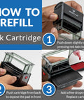 How to refill ink cartridge for Copy By Date Self Inking Rubber Stamp featuring slick red ink flow and transparent bottom.