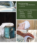 White Cotton Wiping Rags Set Made From Premium T Shirt Material Lint Free Cleaning Cloths For Automotive Detailing Industrial Shop Kitchen Cleaning And General Maintenance 25 Lbs shown in use.