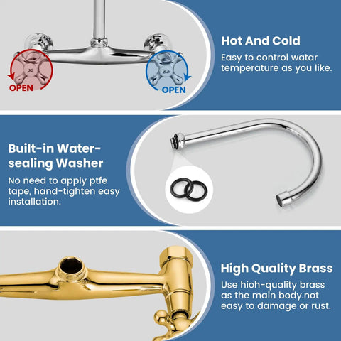 Wall Mount Commercial Kitchen Faucet With 360 Degree Swivel Spout 8 Inch Center Heavy Duty Solid Brass Body Chrome Finish