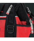 Close-up of VersaStack Zippered Tool Bag with 31 Pocket Organizer, showing durable 1680 denier fabric and dual zippers.