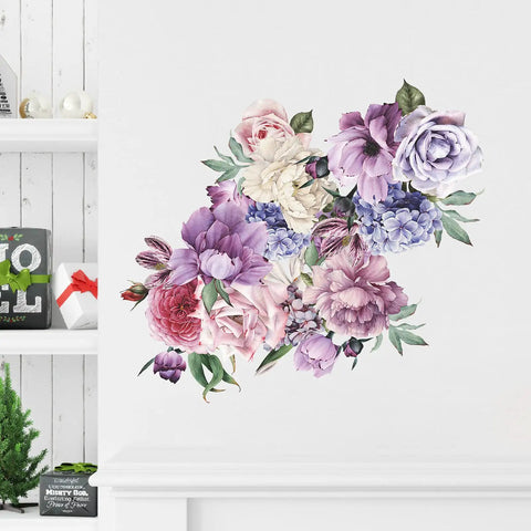 Giant Peony Wall Decals Four Piece Set With Watercolor Rose Blooms for Living Room and Bedroom Decor, Easy Peel and Stick Floral Art