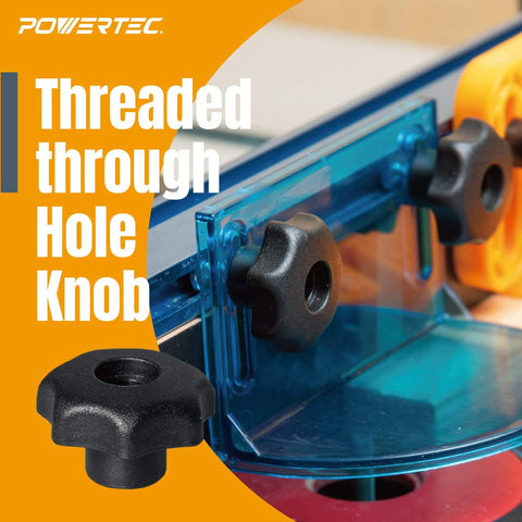 Top Notch T Track Knob Kit With Seven Star Knobs One Quarter Twenty Threaded Bolts And Washers installed on woodworking jig