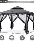 Sturdy 10x12 Patio Gazebo with Outdoor Steel Frame and Mosquito Netting for Lawn, Backyard, Garden or Deck, Dark Gray Shelter