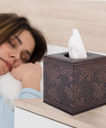 Cool Leather Tissue Box Holder With Magnetic Bottom Modern Square Cover For Napkins And Facial Tissues Durable MDF Frame Soft Leather Finish