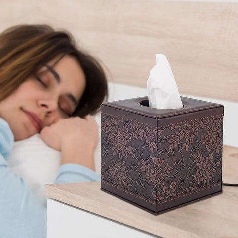 Cool Leather Tissue Box Holder With Magnetic Bottom Modern Square Cover For Napkins And Facial Tissues Durable MDF Frame Soft Leather Finish