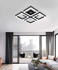Dope Modern 4 Panel Aluminum Frame LED Ceiling Light Fixtures 52W Flush Mount For Living Room Bedroom Kitchen Cool White 6000K Matte Black Finish