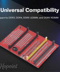 No Sweat 4 In 1 Pro Ram Diagnostic Tester Card For DDR3 DDR4 DDR5 UDIMM RDIMM motherboard slot with universal compatibility.