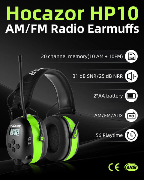 Bluetooth 5.4 Hearing Protection Headphones With AM FM Radio, 25dB NRR Earmuffs, 2000mAh Rechargeable Battery For Mowing And Workshops, Wireless Safe Noise Canceling Ear Protection Orange, green-black earmuffs with digital display