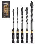 Toolant 5-piece serrated eccentric masonry drill bit set with carbide tips, hex shanks, sizes 5/32 in–3/8 in.