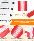 No Drill Needed Easy Peel And Stick Setup Smooth Swinging Clear Acrylic Hinges For Cabinet Repairs And Craft Projects Solid Grip All Day Long Real Good Deal close-up of red and clear acrylic hinges showing 275° turn feature and easy installation.