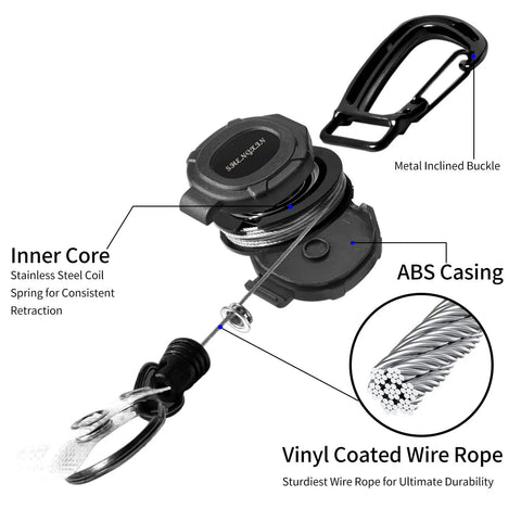 Two Pack Heavy Duty Retractable Keychain Carabiner Badge Holder Set With 32 Inch Steel Cord Tactical ID Badge Reel details