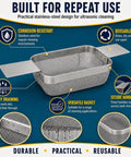 Hella Durable Stainless Steel Fine Mesh Ultrasonic Cleaner Basket, 5X4X3 Inch, designed for easy draining and secure handling.