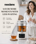 Woman using 3L Electric Kettle And Beverage Dispenser With Infuser And Spigot All In One Health Pot, made of glass, for drinks.
