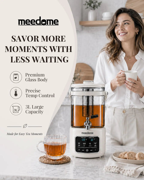 Woman using 3L Electric Kettle And Beverage Dispenser With Infuser And Spigot All In One Health Pot, made of glass, for drinks.
