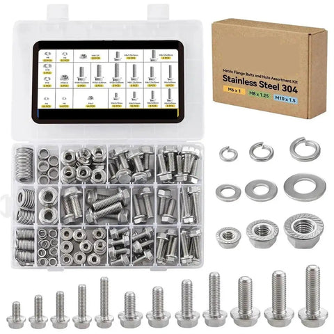 Heavy Duty 304 Stainless Steel Flange Bolts And Nuts Kit For Furniture in organized transparent box