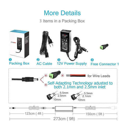 UL Listed 12V 5A Power Supply 60W AC DC Switching Adapter Wall Wart Converter 100-240V Input 50-60Hz For 12V DC 5A Devices packaging