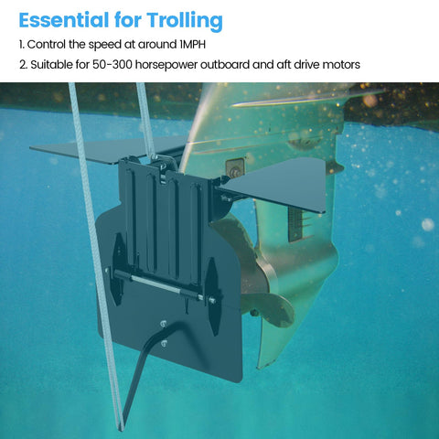 Trolling Plate For Outboard Motors 50 To 300 HP Speed Reducer Hydrofoil Board in water showing sleek black finish