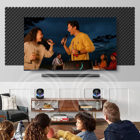 Six Pack 1.5x12x12 Inch Egg Crate Acoustic Foam Panels For Wall Treatment And Door Insulation on living room wall.