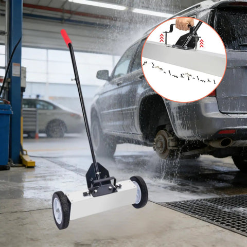18 Inch Hand Push Metal Sweep Broom Adjustable Handle Cart For Workshop Debris Cleaning Aluminum Construction Smooth Rolling Efficient Floor Sweeper For Shavings And Scraps Super Duper Handy Tool