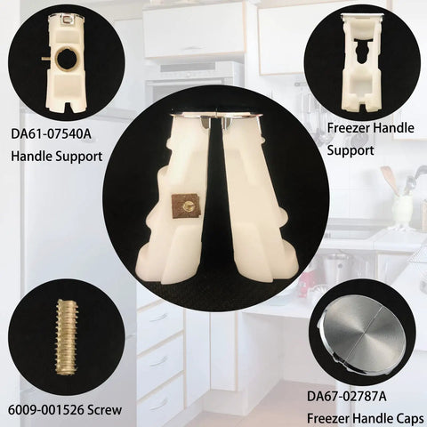 Fridge Door Handle Support Kit For Freezer Door Replacement Fits Popular Refrigerator Models, includes handle supports, screw, caps.