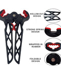 Folding Archery Bow Stand For Compound Bows With Non Slip Grip shown with hollow, spring, foldable design details