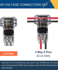Low Voltage Wire Connectors Deliver Rock Solid Contact With Solderless No Stripping 3 Way T Tap 2 Pin Splice, 12-Pack