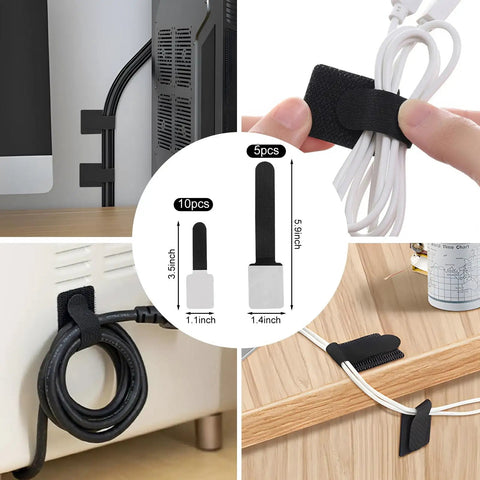 137 Piece Cable Management Kit with 2 durable sleeves, adhesive clips, zip ties bundling cables neatly on computers and desks