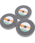 Premium Stainless Steel Buffing Wheel 180 Grit for Hardware Wood and Circuit Boards Fits Standard Bench Grinder Rotary Tools Durable Polishing Pad Disc set of three with labels.