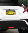 Slick Carbon Fiber Look License Plate Frame Set Black Carbon Pattern Plastic on rear of white car