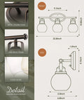 Awesome Farmhouse Vanity Light 3 Light Wall Sconce For Bathroom Mirror, diagram showing dimensions and details in oil rubbed bronze