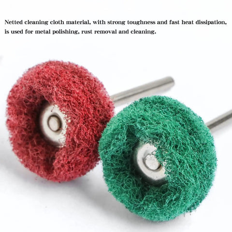 100 Piece 1 Inch Abrasive Buffing Wheel Set For Rotary Tools With 2.35mm Shafts Rust Removal Deburring And Metal Polishing Red 320 Grit