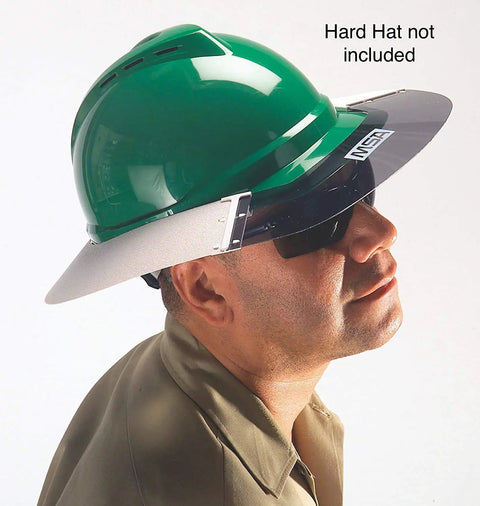 Sun Shield For Hard Hats And Caps With Polyurethane Brim Extender And Smoke Lexan Visor Clip On Easy Fit Cuts Sun Glare And Heat