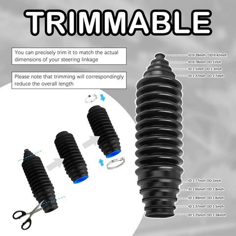 Trimmable Silicone Tie Rod Boot Kit With Clamps And Zip Ties For Universal Rack And Pinion Steering Protection, Easy Trim Fit