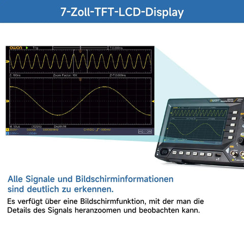 Dual Channel Digital Oscilloscope With 7 Inch TFT Screen 100MHz Bandwidth And 1GSps Sampling Rate Portable Pro Kit SDS210 display view