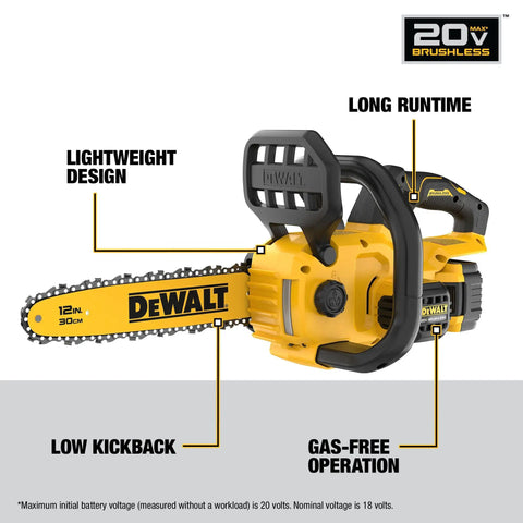 20V Max Cordless Chainsaw Kit With Battery And Charger Included, 12-Inch Low Kickback Bar And Lightweight Design Display