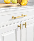 Brushed Gold Cabinet Pulls Set Of 10 5 Inch Drawer Handles With 128mm Hole Center Kitchen Cabinet Hardware For Bathroom And Dresser Easy Install Durable Finish ZH0067 installed on white kitchen drawer