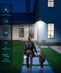 8 Pack Outdoor Motion Lights With 100 LEDs Solar Security Lights illuminating a front door, showcasing motion detection at night.