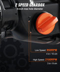 Close-up of 2-speed gearbox showing settings on Handheld Wet Diamond Core Drill for Concrete and Masonry, 4 Inch Core Drill Rig.