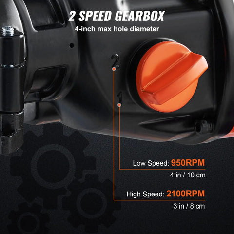 Close-up of 2-speed gearbox showing settings on Handheld Wet Diamond Core Drill for Concrete and Masonry, 4 Inch Core Drill Rig.