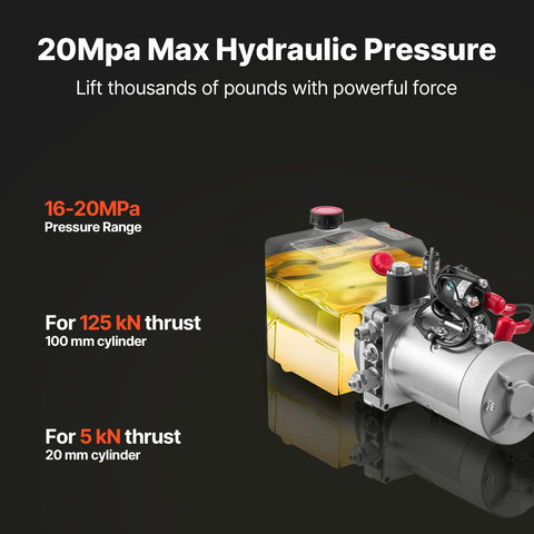 4 Quart Hydraulic Power Unit For Dump Trailers, Single Acting Pump, 3200 PSI Max Relief, 0.91 GPM Flow, DC 12V Hydraulic Pump With Metal Reservoir For Heavy Duty Lifting And Smooth Dump Operations