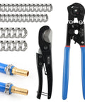 Dual Function PEX Crimp Tool Kit with cinch and removal, 3/8 to 1 inch PEX crimper, built-in cutter, 35 stainless steel clamps