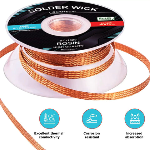 Desoldering Wick Copper Braided Solder Braid With Flux Ten Feet Long Two Point Five Millimeter Wide No Clean Rosin Flux Pro Grade Desoldering Wire