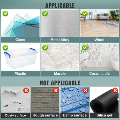 Image showing applicable and not applicable surfaces for Heavy Duty 2 Inch X 27 Feet White Hook And Loop Tape With Super Grippy Self Adhesive Back.