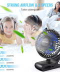 USB Clip On Desk Fan With Sturdy Clamp Tiny But Mighty Portable Personal Fan Corded Power 3 Speeds shown in living room setting