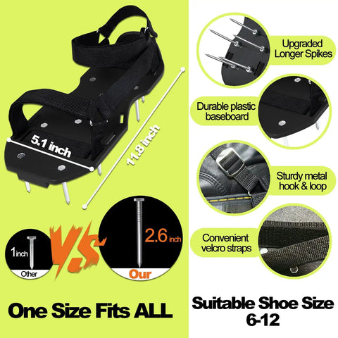 Lawn Aerator Shoes Upgrade 2.4-Inch Heavy Duty Spike Aeration Shoes With Adjustable Hook And Loop Straps One Size Fits All diagram