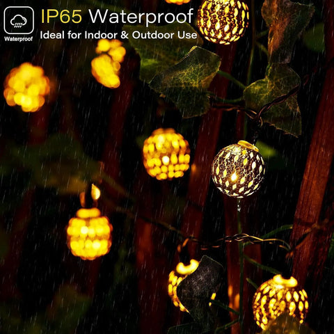 Solar Powered Globe String Lights Outdoor 60 LED 36 Ft With 8 Modes Warm White Waterproof Fairy Lights in rain