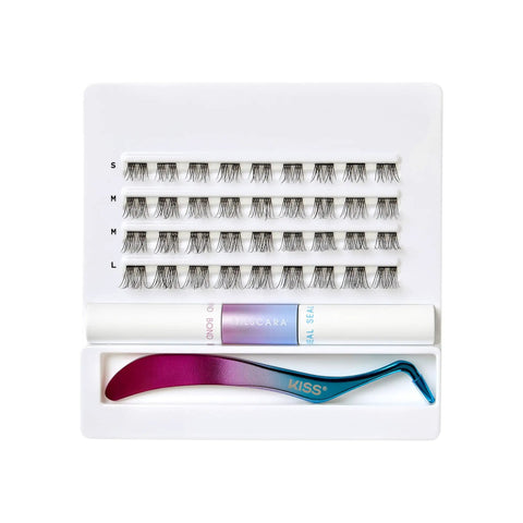 Complete DIY Eyelash Extensions Starter Kit With Bond And Seal, Precision Applicator, 36 Lash Clusters, 10mm-12mm Natural Volume Wisps